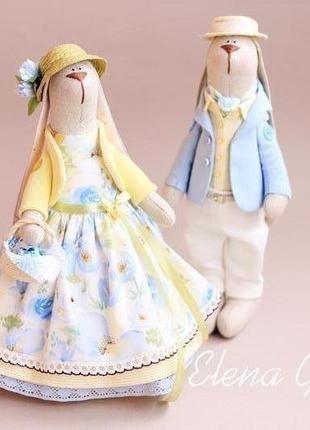 Влюбленные зайцы пасхальные  (желто-голубые)