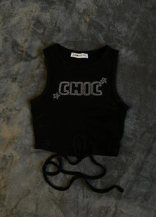 Топ майка со стразами на завязках тренд в рубчик