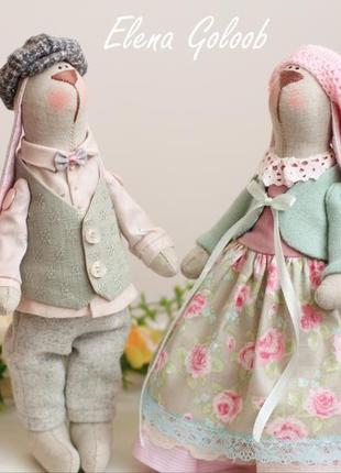 Пара зайцев тильда ( серый с розовым)