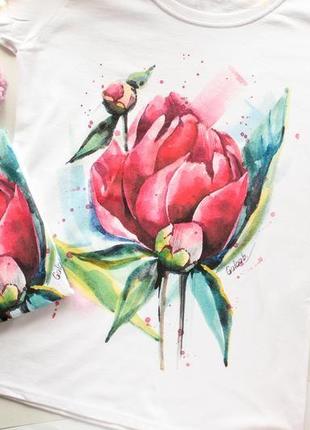 Футболка з авторським принтом "півонія"