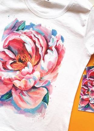 Футболка с авторским принтом «пион большой»