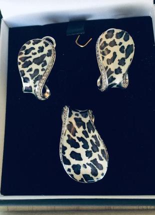 Серебряные сережки и кулон эмаль 925 проба