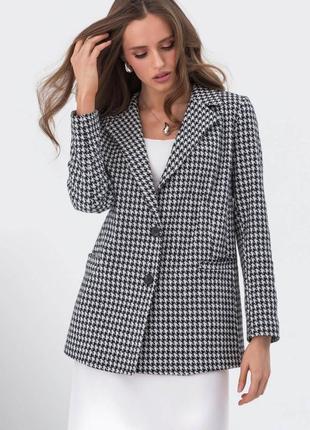 Двубортный пиджак черно-белый в гусиную лапку | 79949