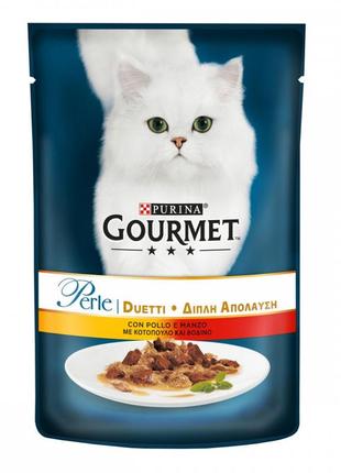 Gourmet perle консервы для кошек с курицей и говядиной в подливе 85г 574702 - gourmet perle консервы для кошек