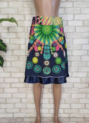 Фирменная desigual трикотажная юбка-миди с ярким рисунком и паетками, размер с-ка