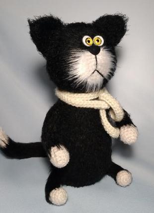 Чёрный кот вязаная игрушка ручная работа кошка котёнок2 фото