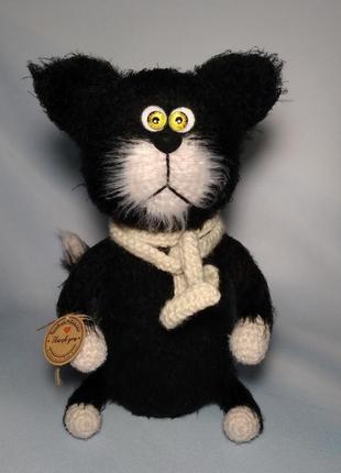 Чёрный кот вязаная игрушка ручная работа кошка котёнок6 фото