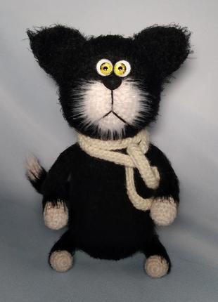 Чёрный кот вязаная игрушка ручная работа кошка котёнок