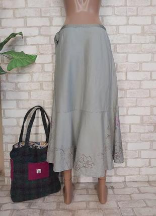 Фирменная monsoon юбка миди с вышитыми цветами в сером цвете, размер м-л2 фото