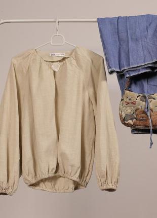 Воздушная блуза под лен с пуговицей рашкой zara2 фото