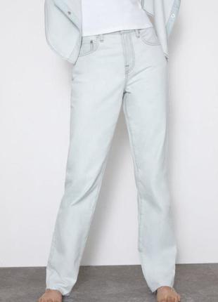 Zara оригинал! джинсы бело-голубые прямого кроя новые размер 387 фото