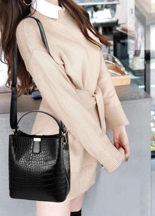 Маленькая модная женская сумочка под рептилию на плечо, небольшая стильная сумка1 фото