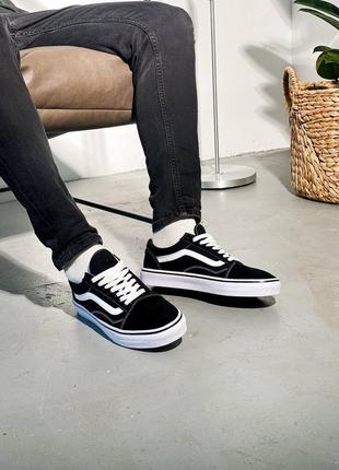 Кеды черно-белые ванс джинсовые, vans old skool