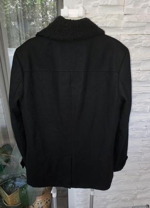 Мужское двубортное черное пальто с теплым воротником тедди topman (m)5 фото