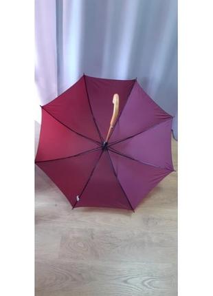Зонт трость полуавтомат с деревянной ручкой вишневый