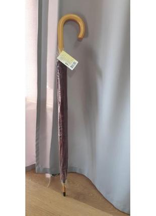 Зонт трость полуавтомат с деревянной ручкой вишневый