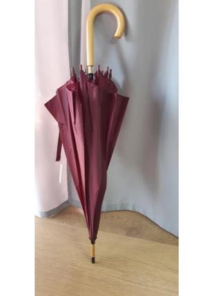 Зонт трость полуавтомат с деревянной ручкой вишневый
