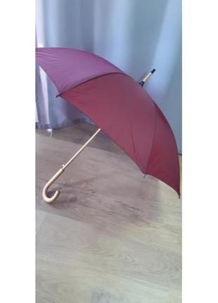 Зонт трость полуавтомат с деревянной ручкой вишневый
