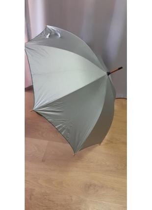 Зонт трость полуавтомат с деревянной ручкой серебристый и бирюзовый4 фото