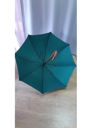 Зонт трость полуавтомат с деревянной ручкой серебристый и бирюзовый3 фото