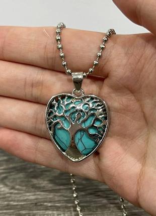 Натуральний камінь бірюза в оправі "дерево життя у серці" на ланцюжку - оригінальний подарунок дівчині