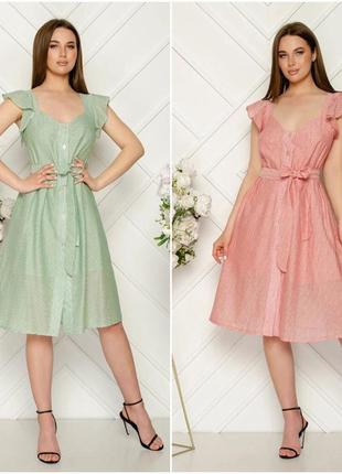 Літнє плаття-кльош із льону з короткими рукавами розміри норма й батал