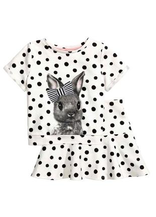 Стильный набор комплект с юбкой зайчик горошек горох зайка