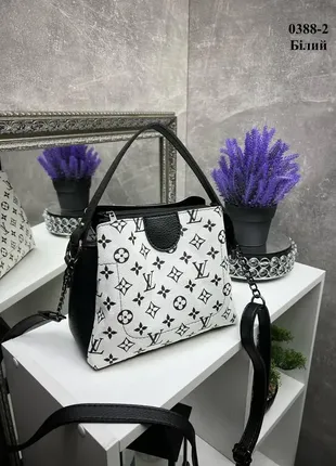 0388-2 белая-черная — три отделения - стильная и удобная сумочка, два ремня в комплекте