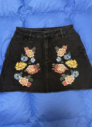 Черная джинсовая короткая юбка2 фото