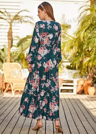 Неперевершена довга сукня плаття квітковий принт на запах плісіровка shein2 фото