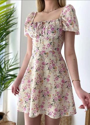 Накладной платеж ❤ платье бюстье с рукавами фонариками в мелкий цветочный принт1 фото