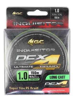 Шнур рыболовный golden catch inquisitor pe x4 150м lime green #0.6