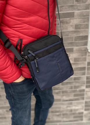 Мужская черно - синяя сумка борсетка через плечо много отделений1 фото