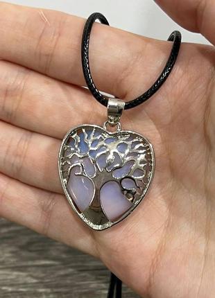 Натуральный лунный камень в оправе "древо жизни в сердце" на шнурке оригинальный подарок девушке