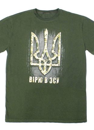 Тактическая футболка хаки с надписью и принтом герб тризуб мужская футболка с украинской символикой1 фото