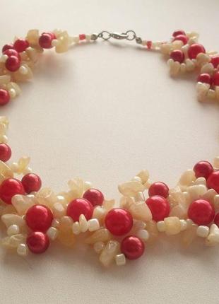 Колье "клубника со сливками"