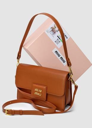 Сумка miu miu shoulder leather коричнева чорна міу1 фото