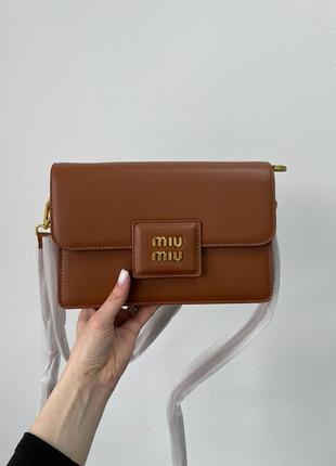 Сумка miu miu shoulder leather коричнева чорна міу3 фото