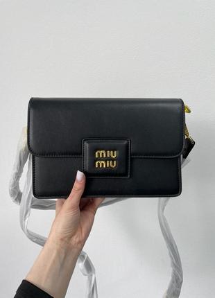 Сумка miu miu shoulder leather коричневая черная миа9 фото