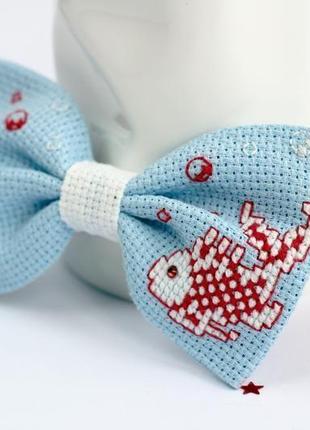 Краватка - метелик в морському стилі з рибкою і морським коником4 фото