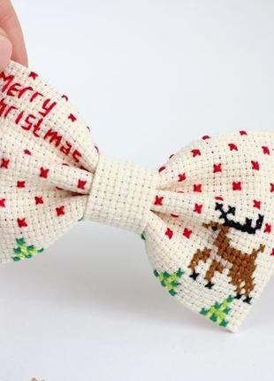 Вышитая галстук-бабочка "merry christmas"7 фото