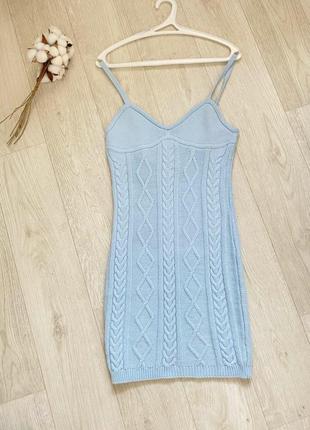 Красивое вязаное платье голубого цвета брендовое мини платье вязаный сарафан р.s9 фото