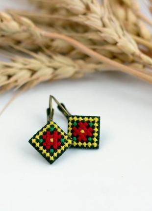 Вышитые серьги / серьги с вышивкой / серьги в этно стиле