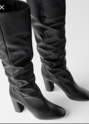 Полностью кожаные сапоги zara. новая полекция, цена сайта 4599