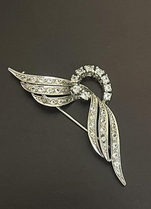 Брошка серебрянная с фианитами. винтаж. крылья. 800 проба
