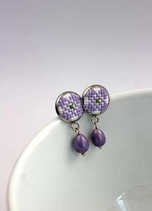 Пусети з вишивкою / вишиті сережки / сережки з вишивкою