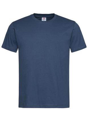 Темносиняя мужская футболка stedman с 100% хлопка полуприталенная на обхват груди 116см размер xl