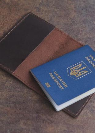 Обкладинка на паспорт україни та закордоний паспорт зі шкіри шоколад3 фото