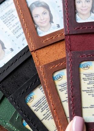 Чохол на права зі шкіри, id паспорт, водійські документи зелений4 фото