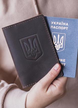Шкіряна обкладинка для паспорта книжечкою, для закордонного паспорту шоколад2 фото